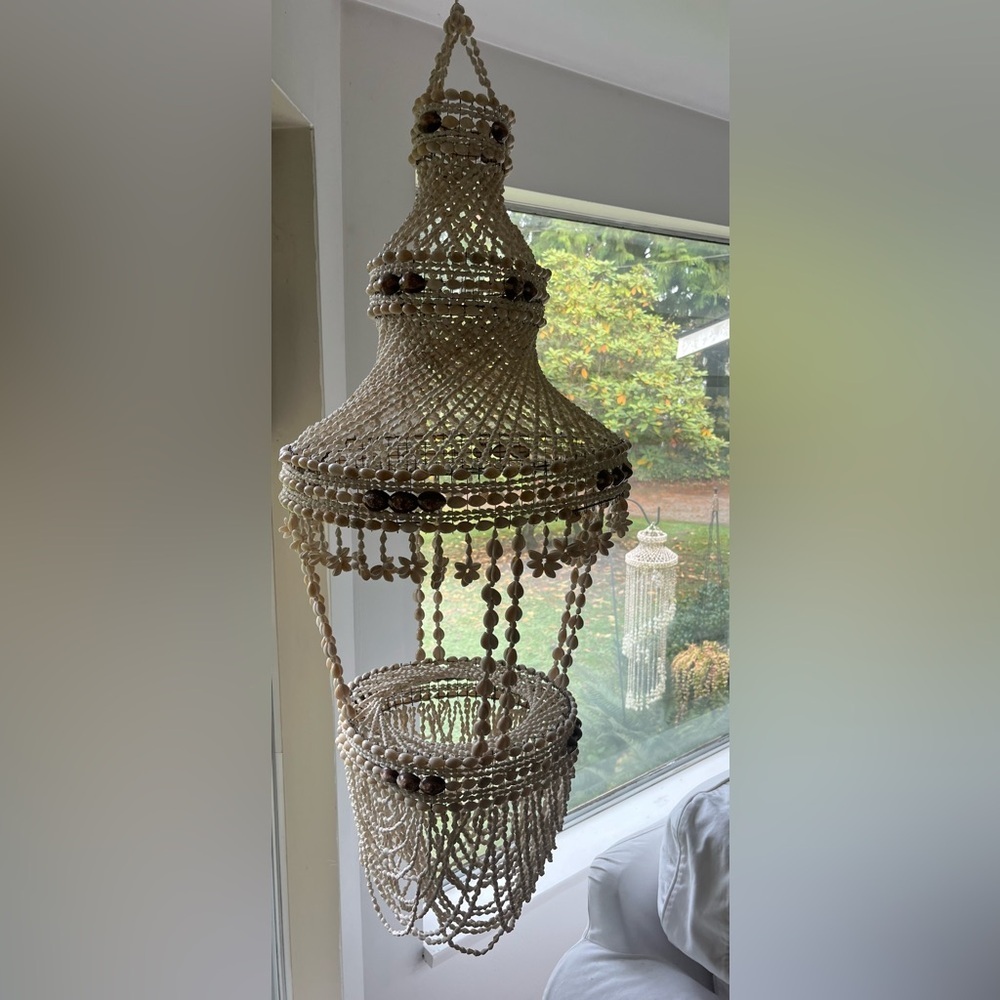 Vintage Puka Sea Shell Hanging Basket Plant Holder Hanger Tiered 45” LARGE - Picture 3 of 8